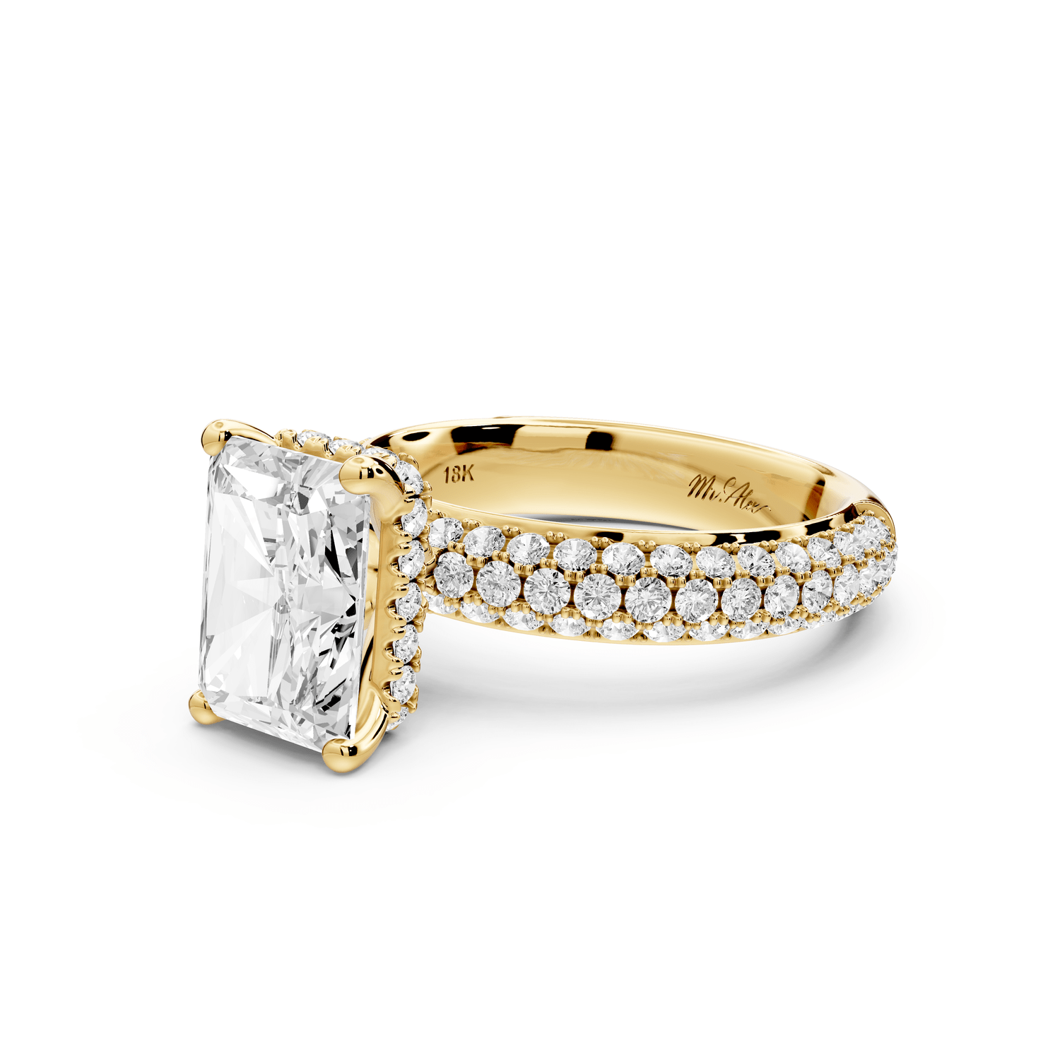 Evelina - 3ct 14k yellow gold radiant wrap around Halo Rollover Pavé Diamond Crown Engagement Ring - Mr. Alex Jewelry