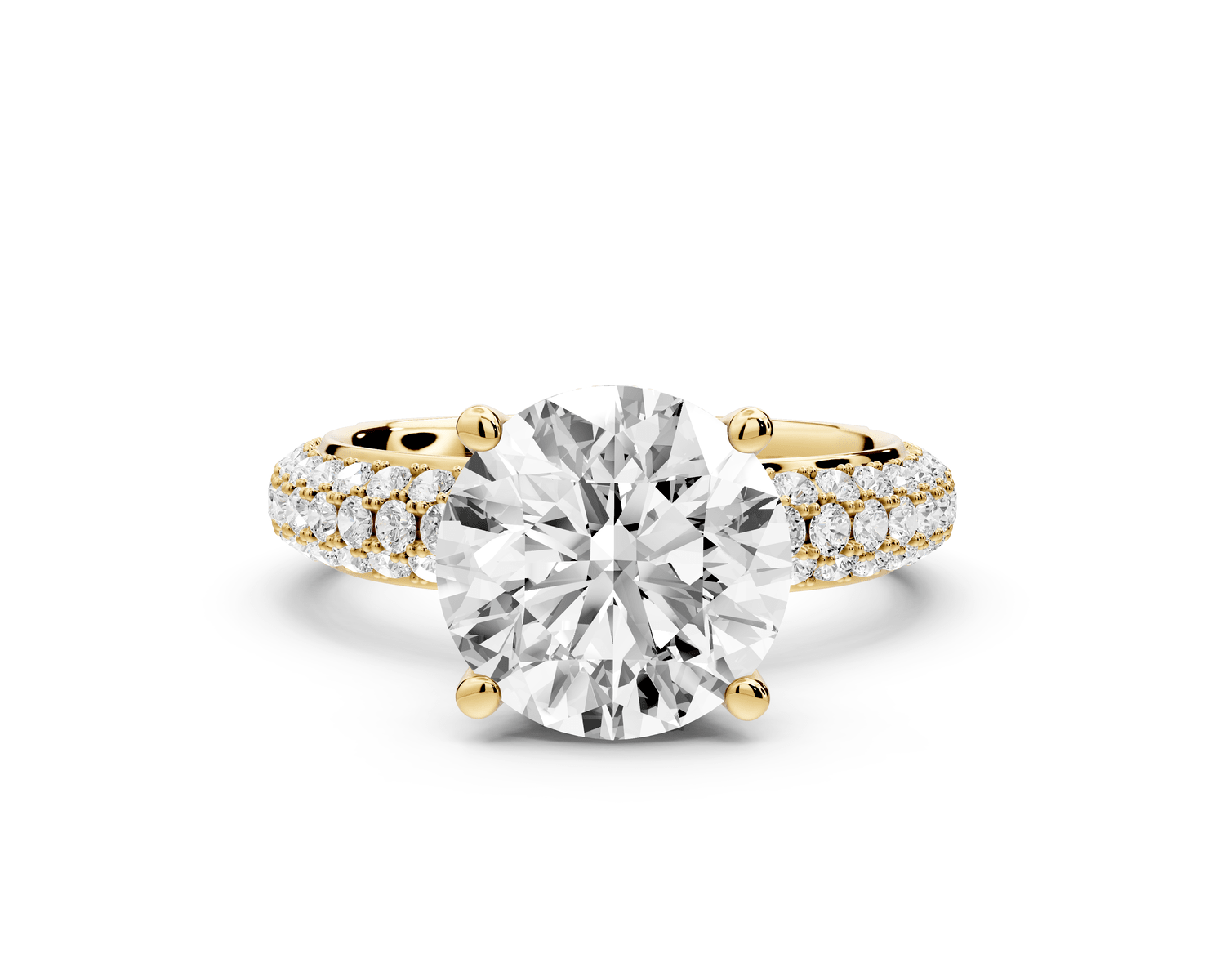 Evelina - 3ct 14k yellow gold round wrap around Halo Rollover Pavé Diamond Crown Engagement Ring - Mr. Alex Jewelry