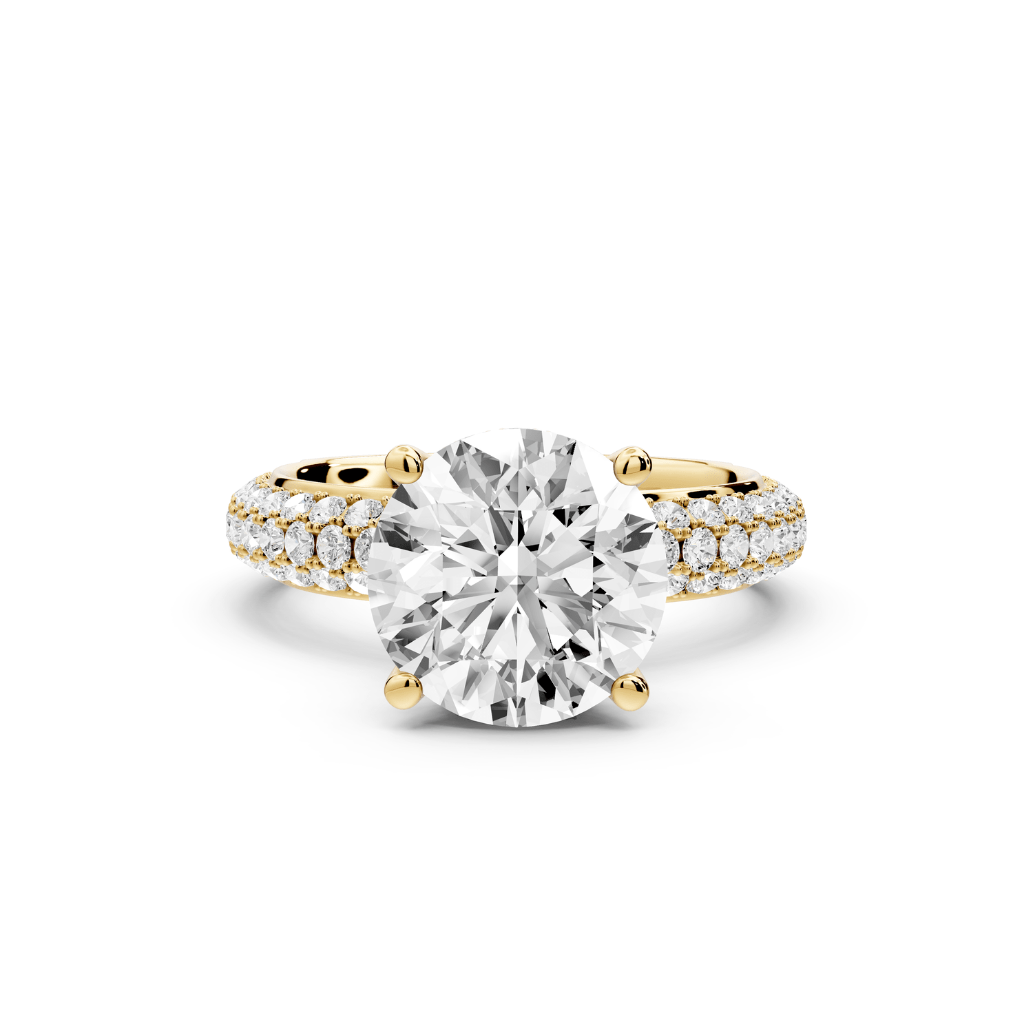 Evelina - 3ct 14k yellow gold round wrap around Halo Rollover Pavé Diamond Crown Engagement Ring - Mr. Alex Jewelry