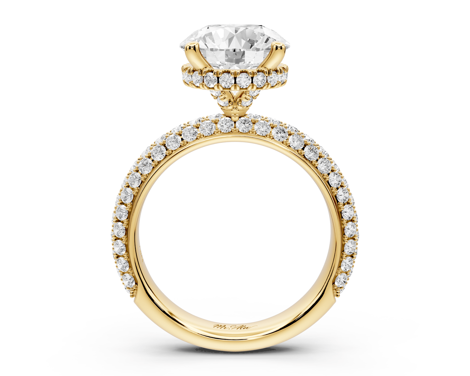 Evelina - 3ct 14k yellow gold round wrap around Halo Rollover Pavé Diamond Crown Engagement Ring - Mr. Alex Jewelry