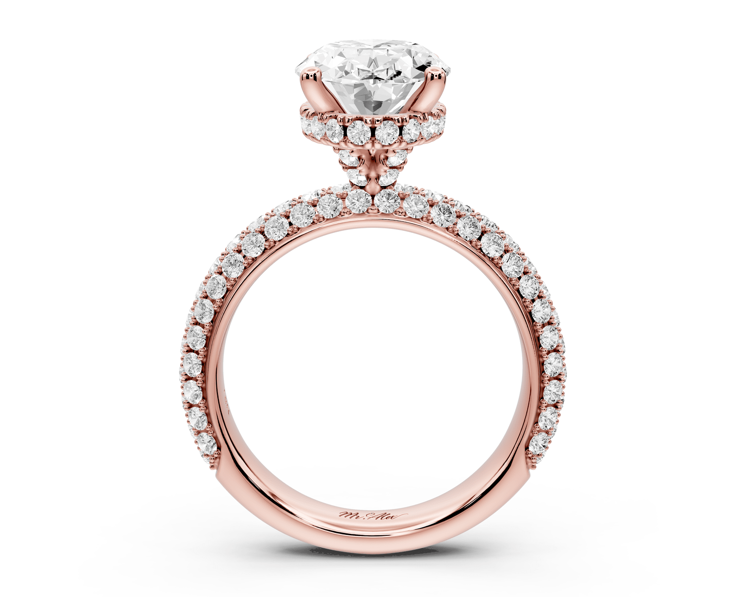 Evelina - 3ct 18k rose gold oval wrap around Halo Rollover Pavé Diamond Crown Engagement Ring - Mr. Alex Jewelry