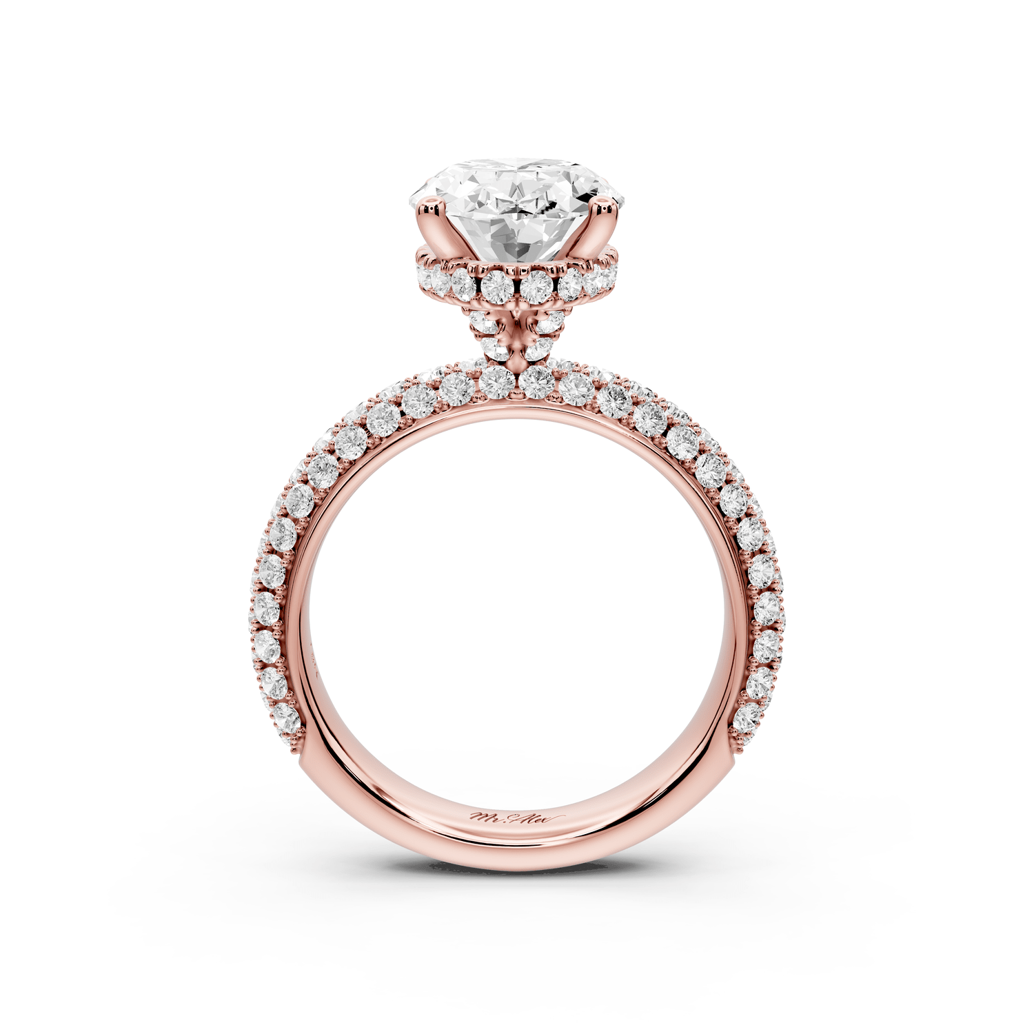 Evelina - 3ct 18k rose gold oval wrap around Halo Rollover Pavé Diamond Crown Engagement Ring - Mr. Alex Jewelry