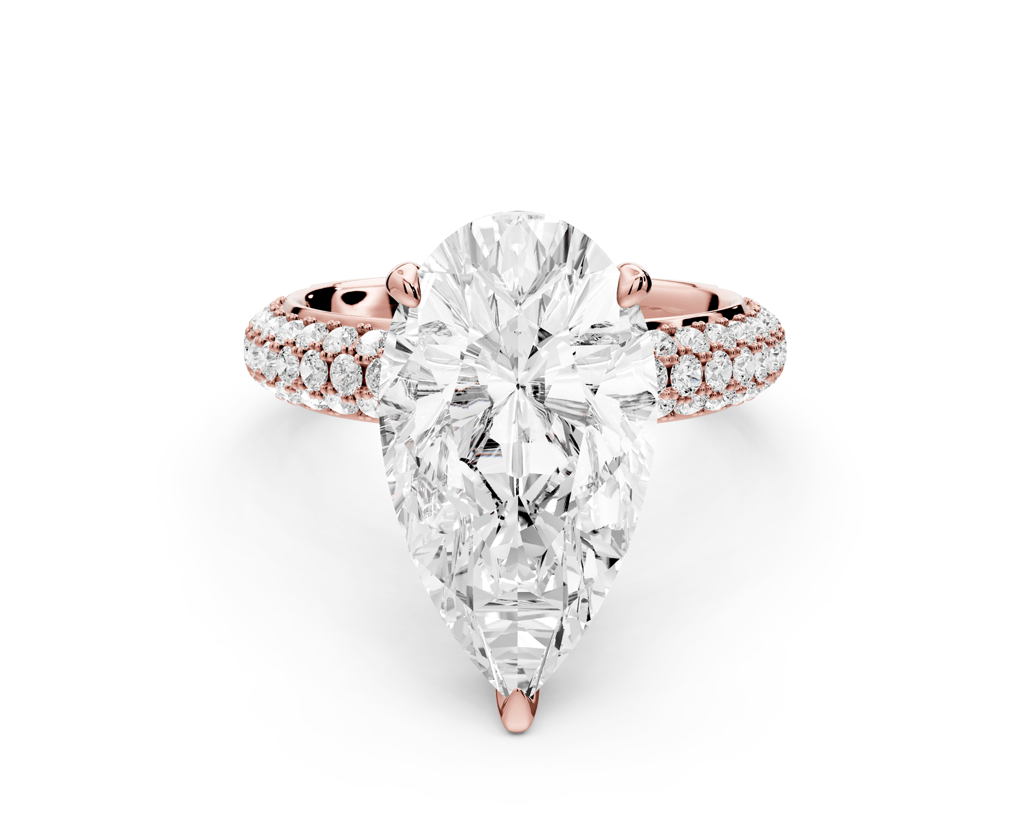 Evelina - 3ct 18k rose gold pear wrap around Halo Rollover Pavé Diamond Crown Engagement Ring - Mr. Alex Jewelry