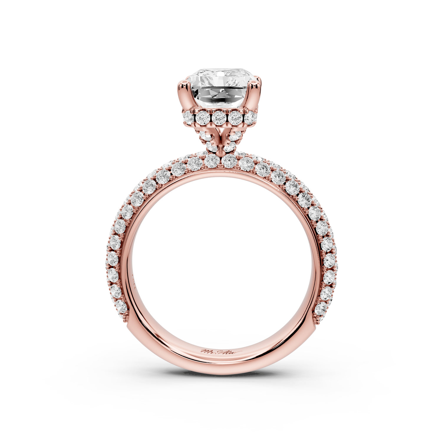 Evelina - 3ct 18k rose gold radiant wrap around Halo Rollover Pavé Diamond Crown Engagement Ring - Mr. Alex Jewelry