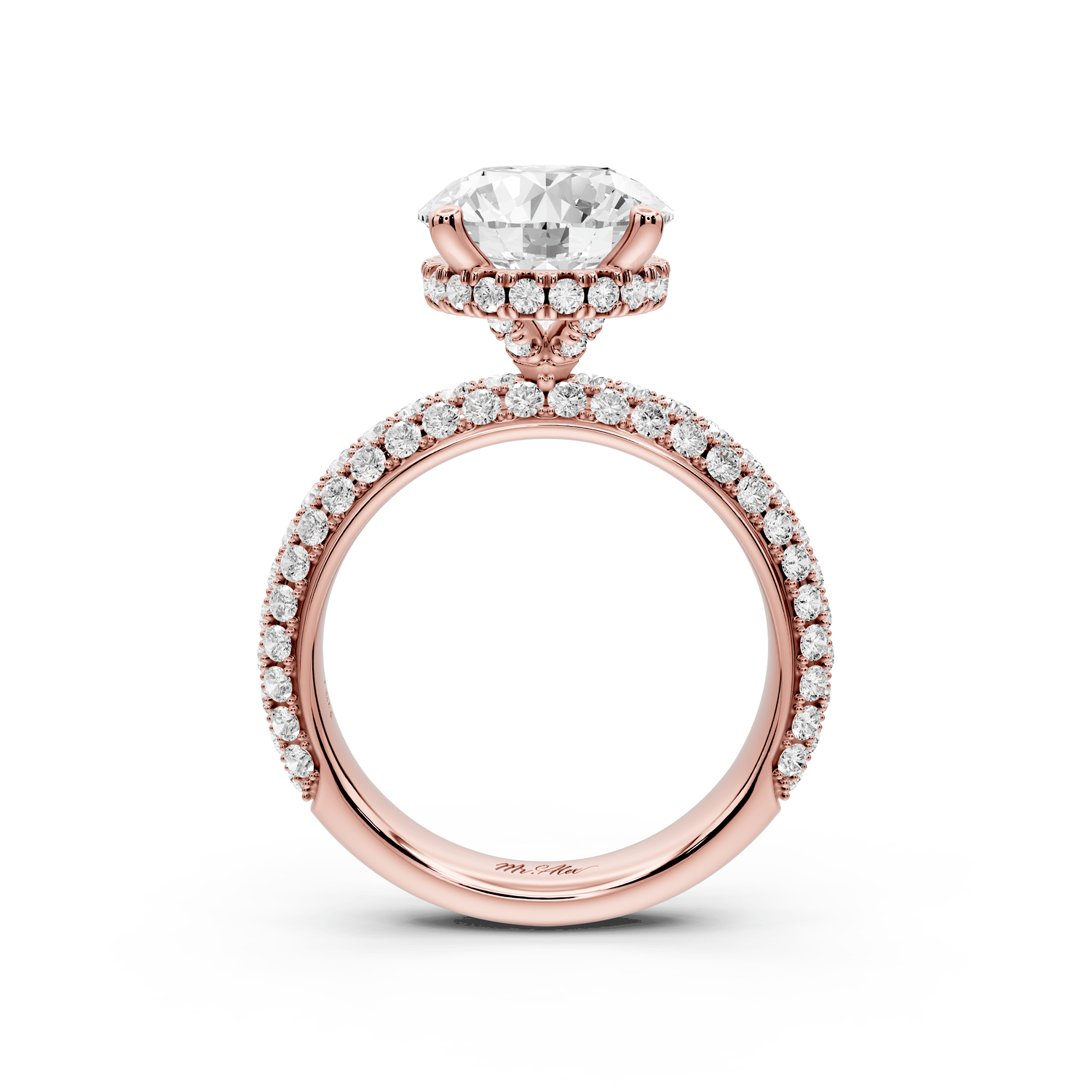 Evelina - 3ct 18k rose gold round wrap around Halo Rollover Pavé Diamond Crown Engagement Ring - Mr. Alex Jewelry