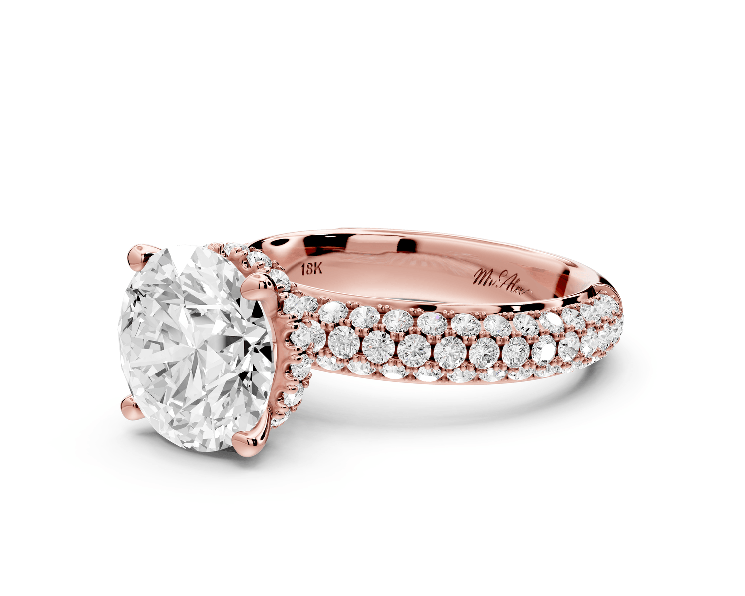 Evelina - 3ct 18k rose gold round wrap around Halo Rollover Pavé Diamond Crown Engagement Ring - Mr. Alex Jewelry