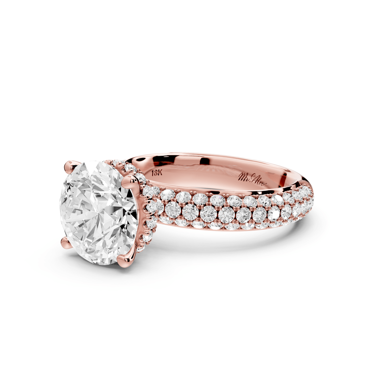 Evelina - 3ct 18k rose gold round wrap around Halo Rollover Pavé Diamond Crown Engagement Ring - Mr. Alex Jewelry