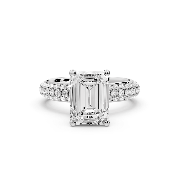 Evelina - 3ct 18k white gold emerald wrap around Halo Rollover Pavé Diamond Crown Engagement Ring - Mr. Alex Jewelry