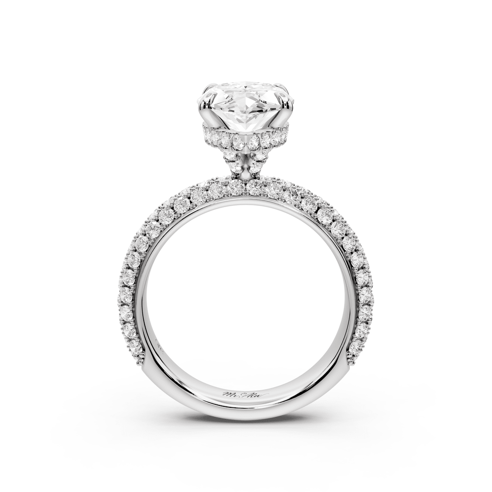 Evelina - 3ct 18k white gold marquise wrap around Halo Rollover Pavé Diamond Crown Engagement Ring - Mr. Alex Jewelry