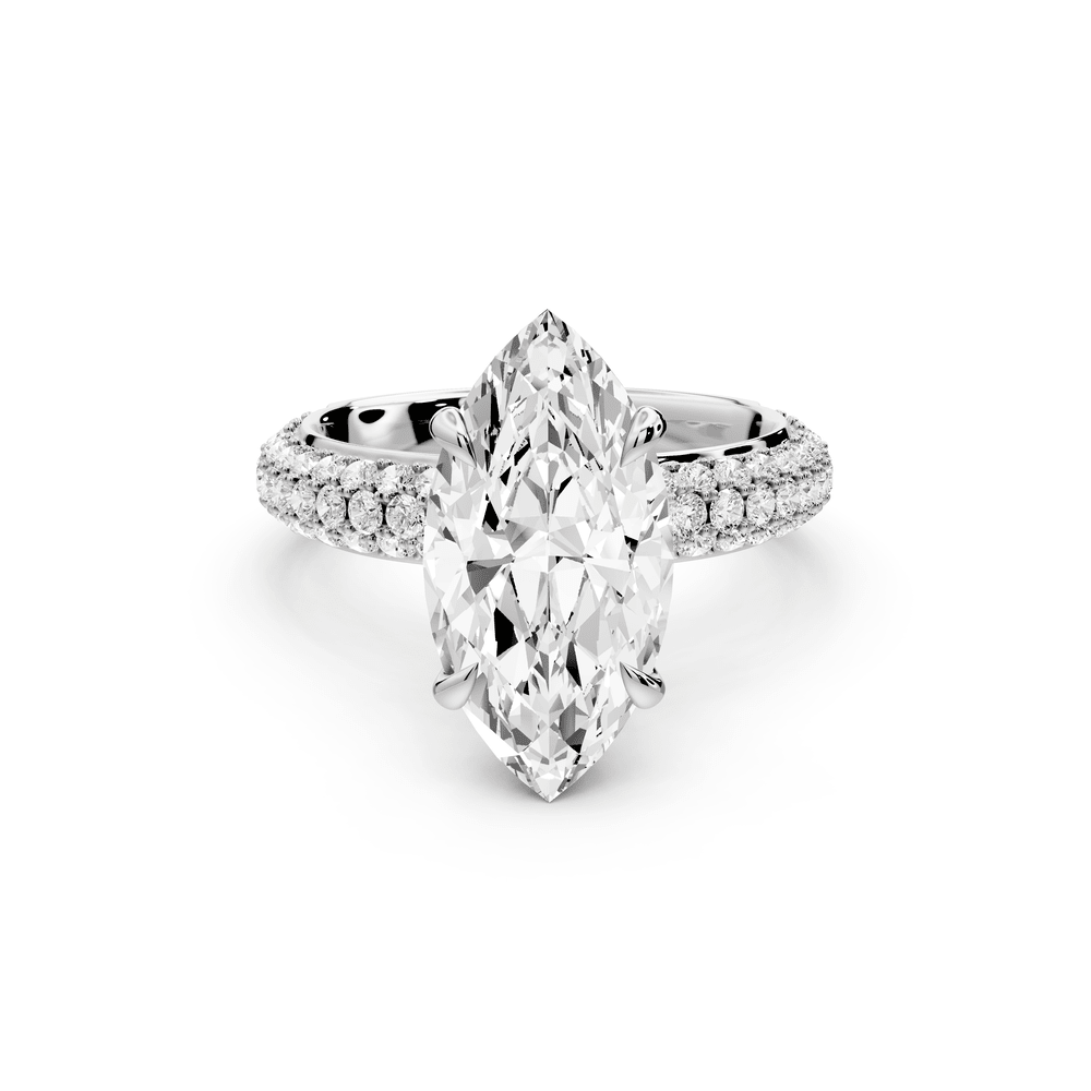 Evelina - 3ct 18k white gold marquise wrap around Halo Rollover Pavé Diamond Crown Engagement Ring - Mr. Alex Jewelry