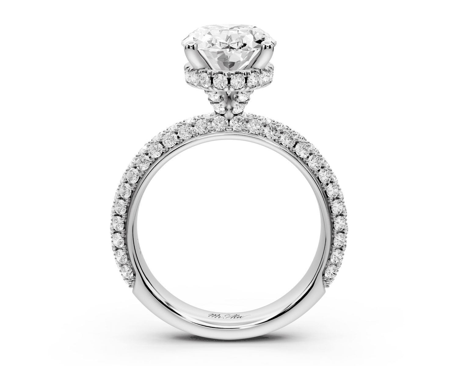 Evelina - 3ct 18k white gold oval wrap around Halo Rollover Pavé Diamond Crown Engagement Ring - Mr. Alex Jewelry