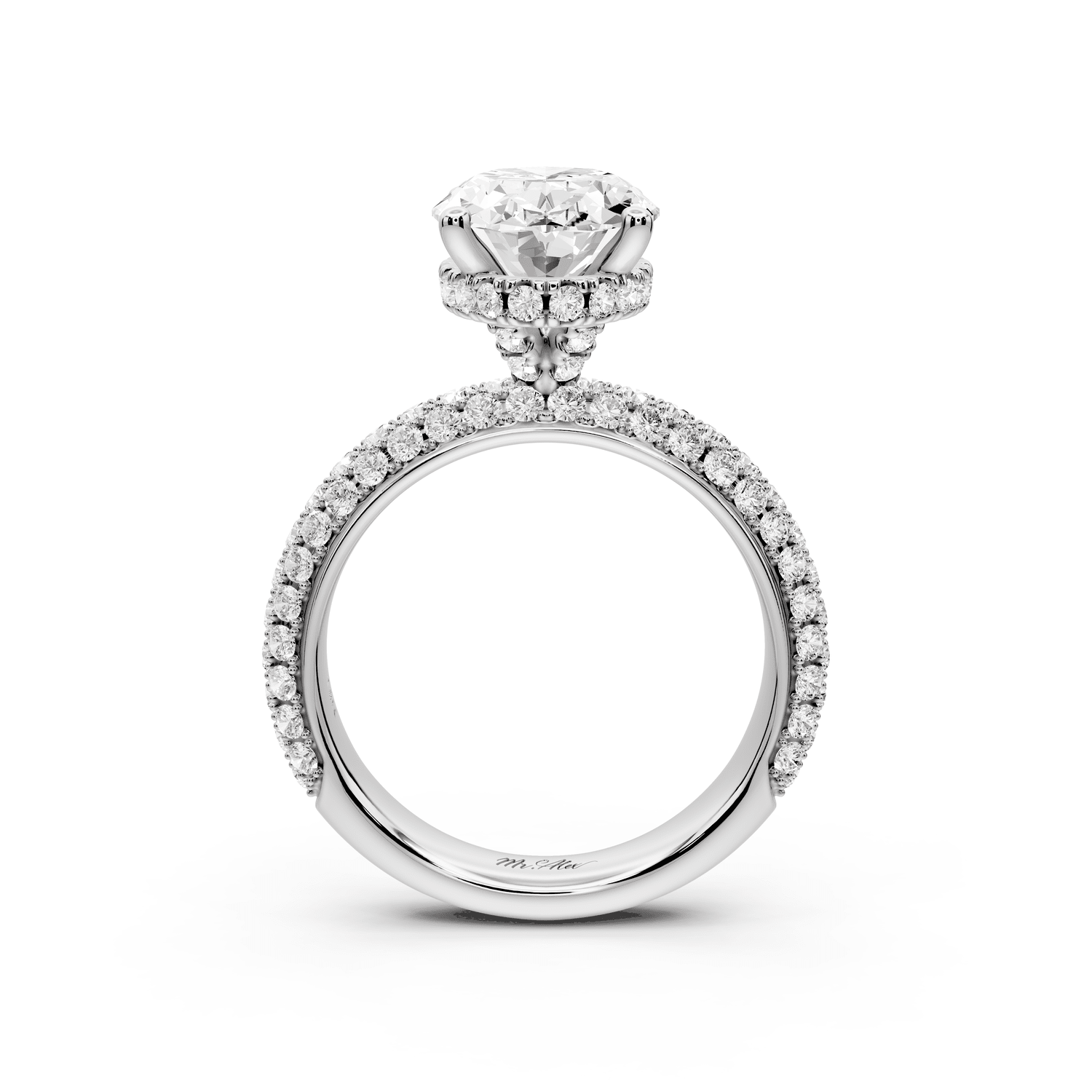 Evelina - 3ct 18k white gold oval wrap around Halo Rollover Pavé Diamond Crown Engagement Ring - Mr. Alex Jewelry