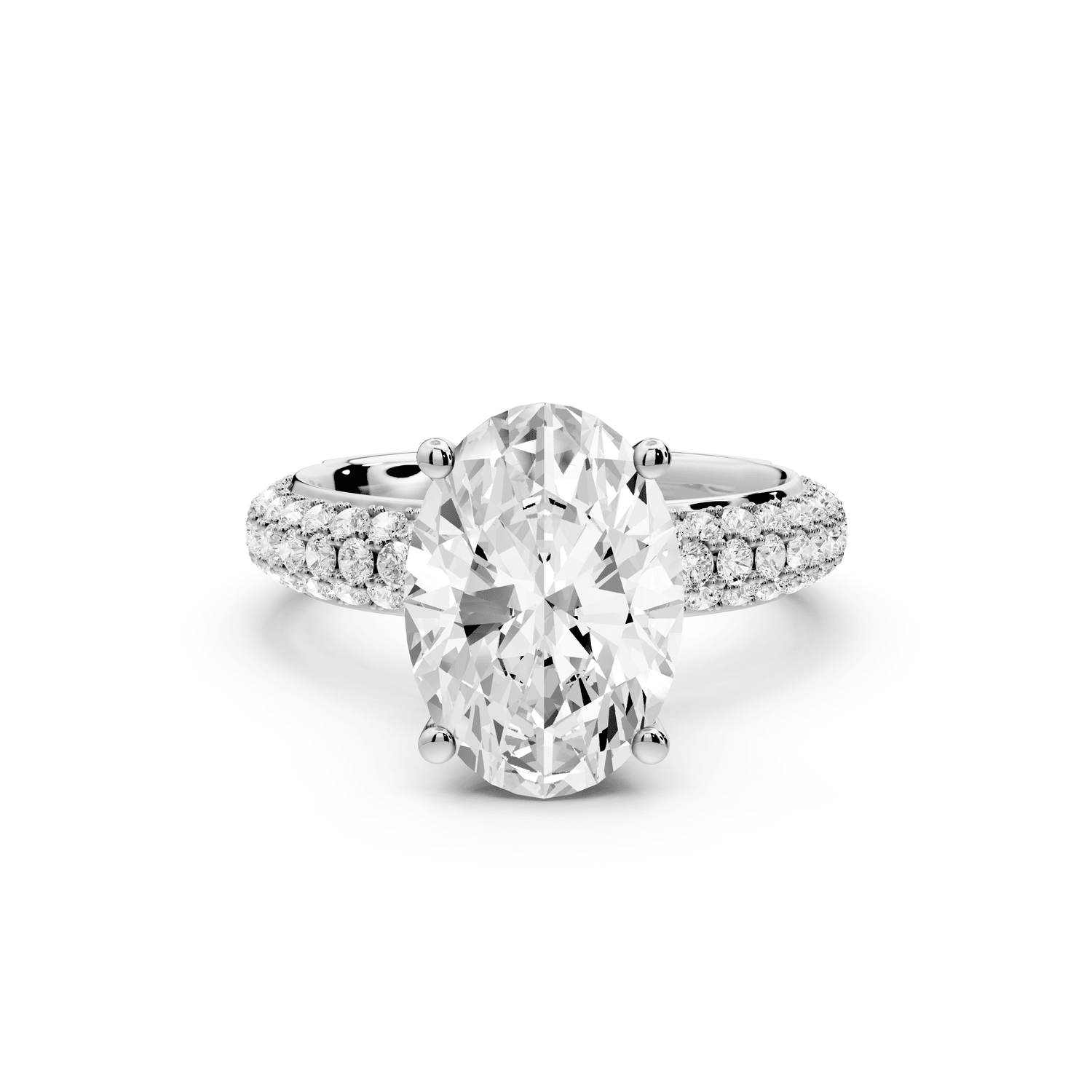 Evelina - 3ct 18k white gold oval wrap around Halo Rollover Pavé Diamond Crown Engagement Ring - Mr. Alex Jewelry