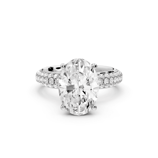 Evelina - 3ct 18k white gold oval wrap around Halo Rollover Pavé Diamond Crown Engagement Ring - Mr. Alex Jewelry