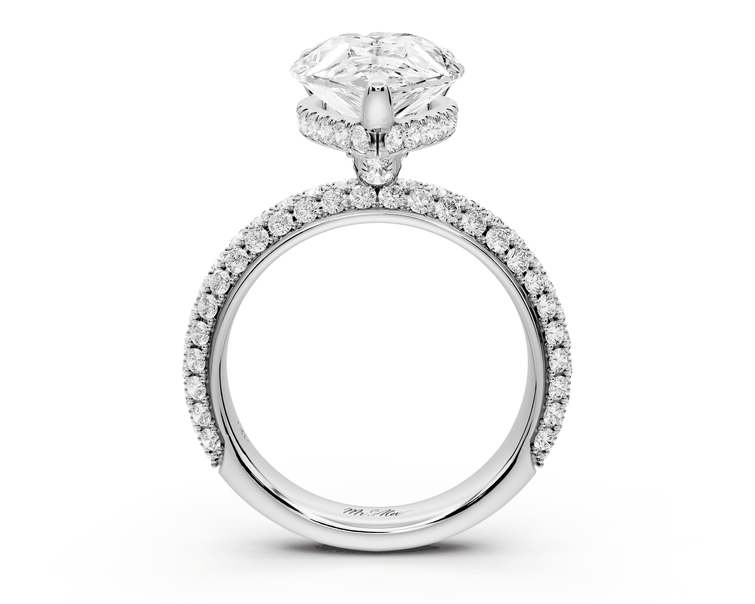 Evelina - 3ct 18k white gold pear wrap around Halo Rollover Pavé Diamond Crown Engagement Ring - Mr. Alex Jewelry