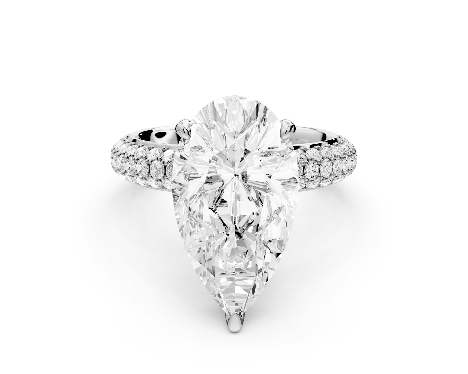 Evelina - 3ct 18k white gold pear wrap around Halo Rollover Pavé Diamond Crown Engagement Ring - Mr. Alex Jewelry