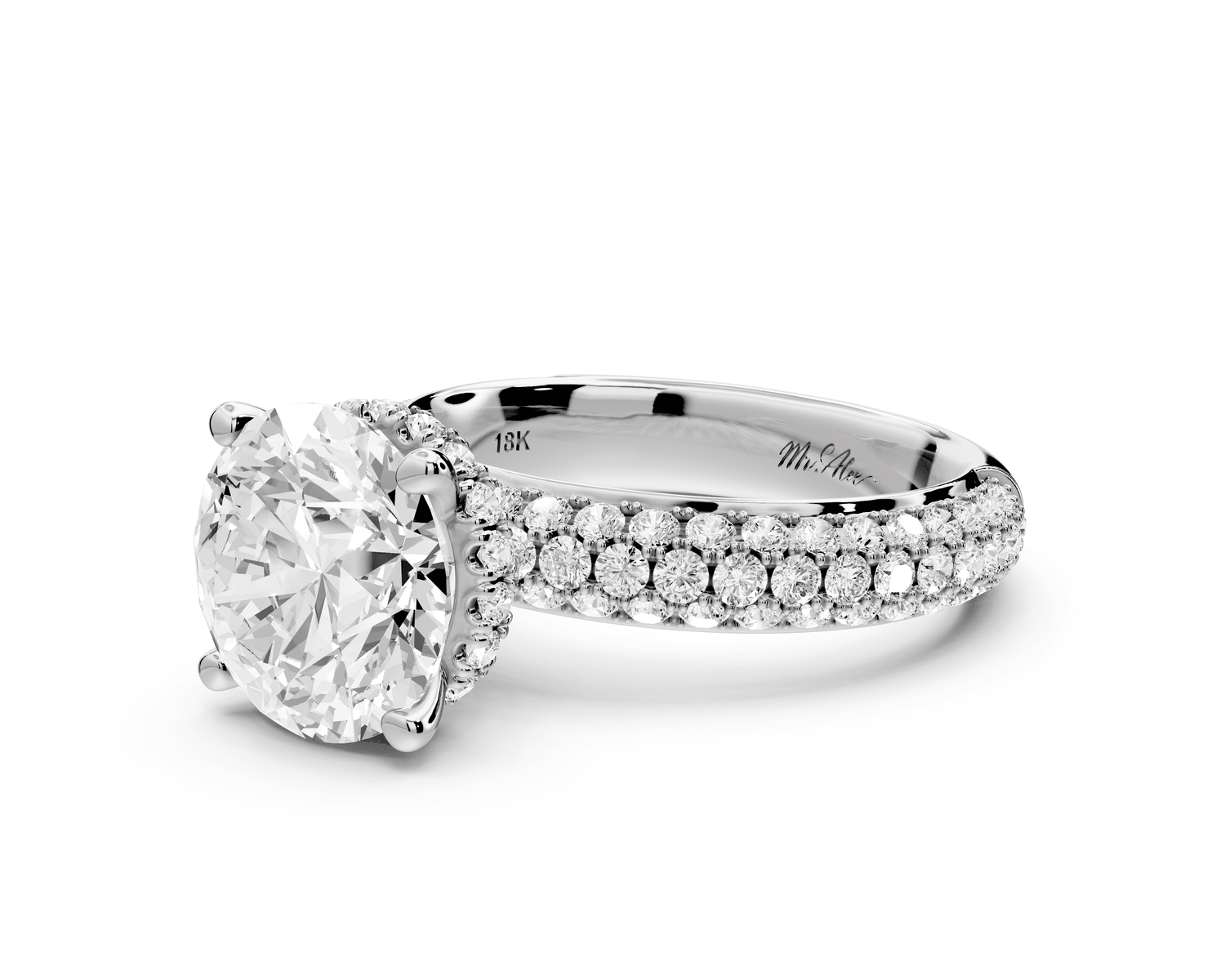 Evelina - 3ct 18k white gold round wrap around Halo Rollover Pavé Diamond Crown Engagement Ring - Mr. Alex Jewelry