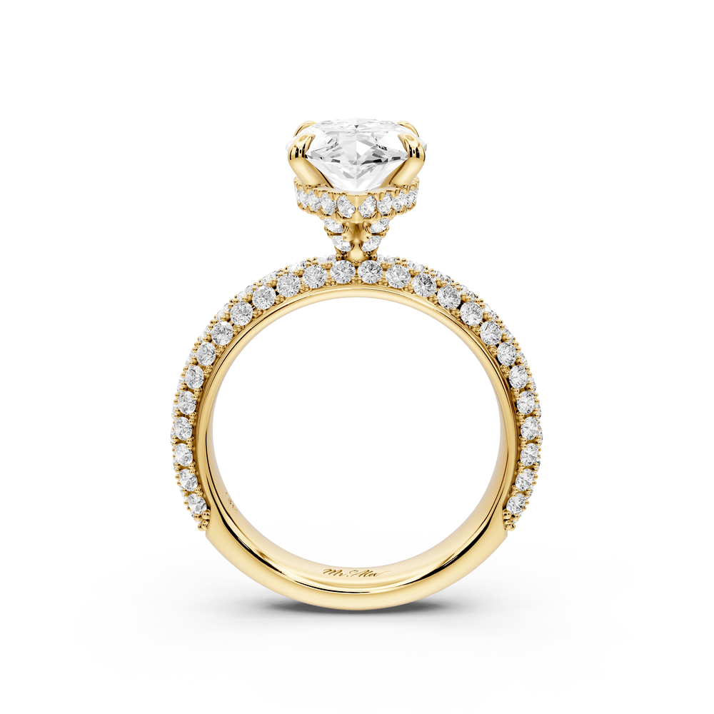 Evelina - 3ct 18k yellow gold marquise wrap around Halo Rollover Pavé Diamond Crown Engagement Ring - Mr. Alex Jewelry