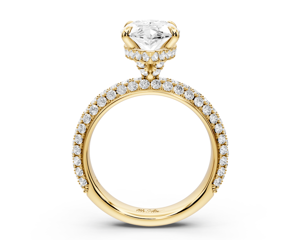 Evelina - 3ct 18k yellow gold marquise wrap around Halo Rollover Pavé Diamond Crown Engagement Ring - Mr. Alex Jewelry