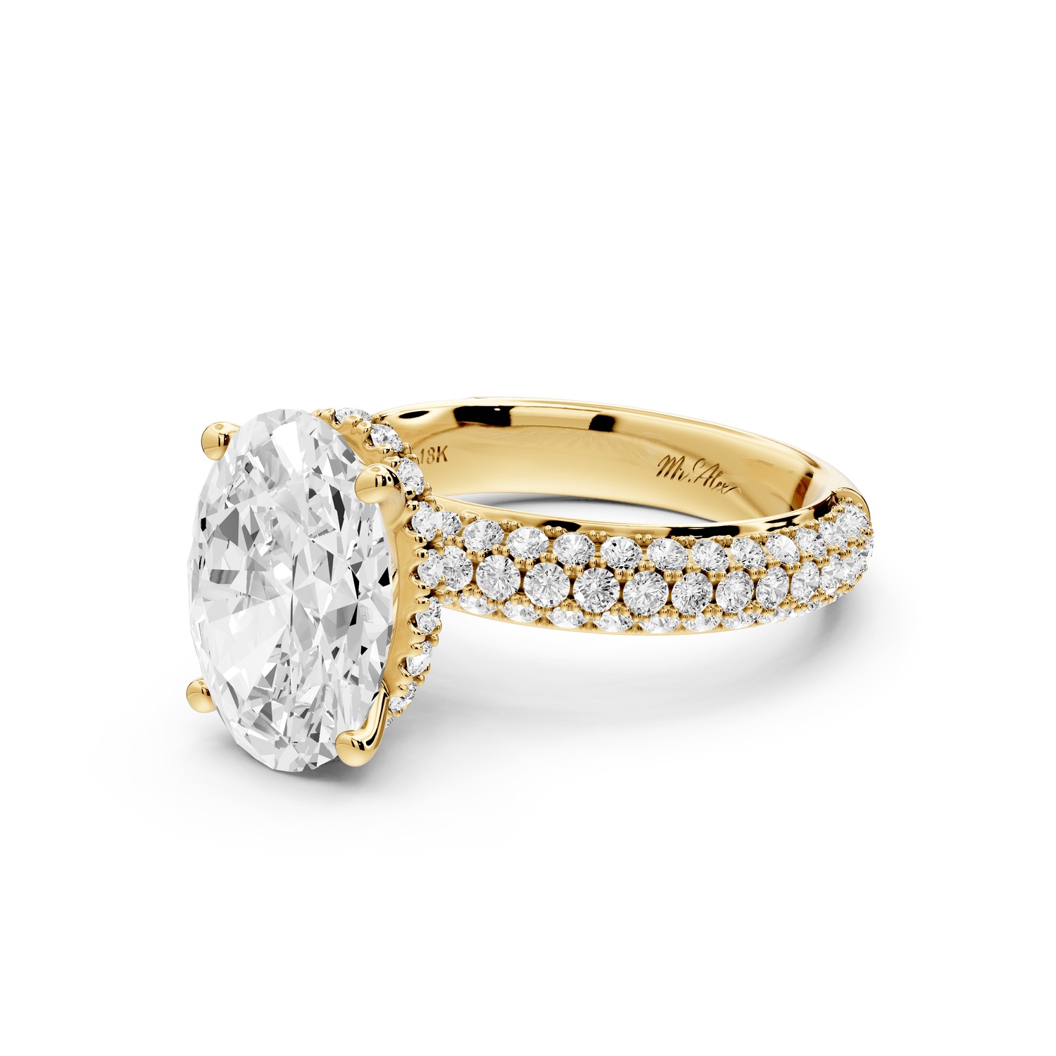 Evelina - 3ct 18k yellow gold oval wrap around Halo Rollover Pavé Diamond Crown Engagement Ring - Mr. Alex Jewelry