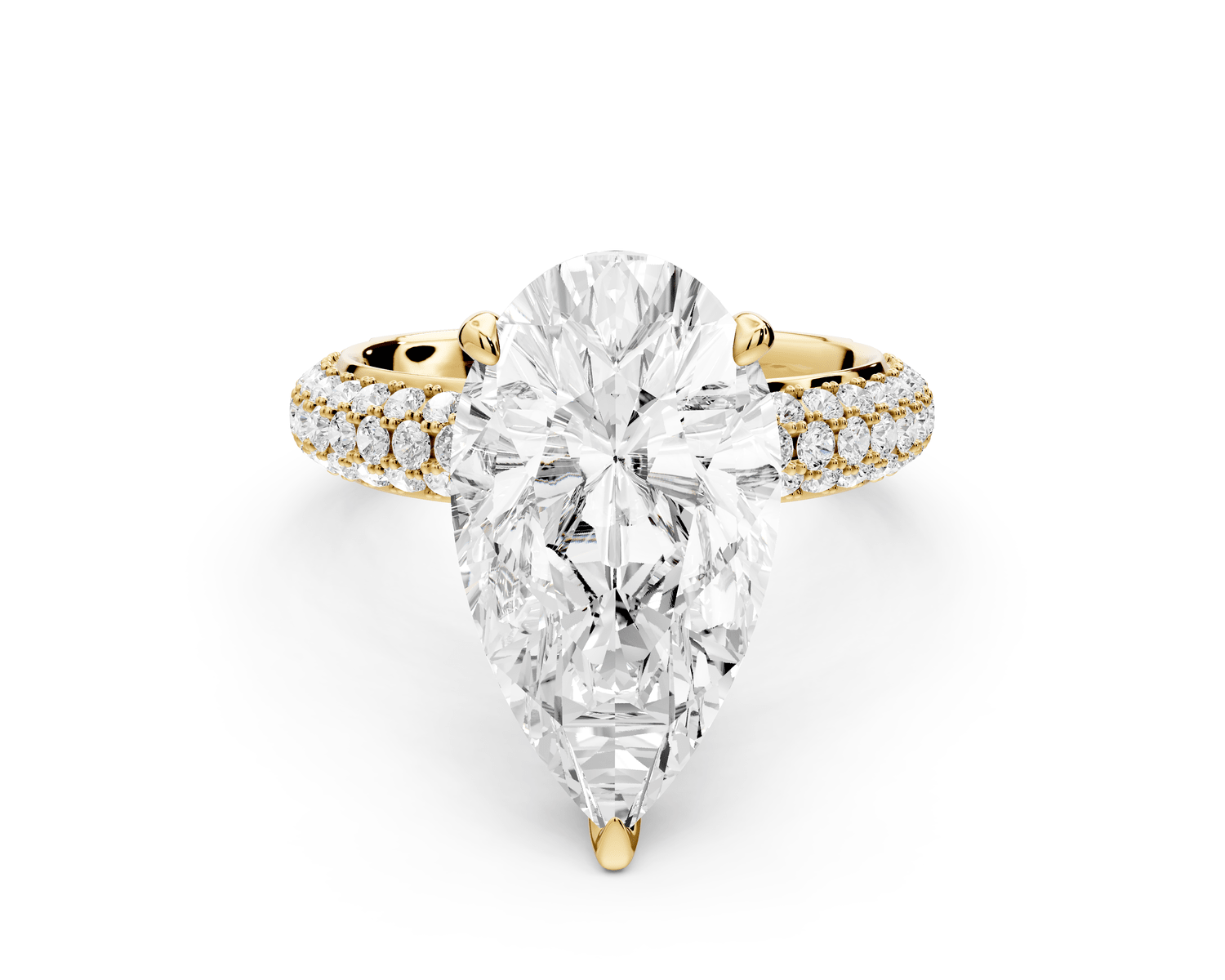 Evelina - 3ct 18k yellow gold pear wrap around Halo Rollover Pavé Diamond Crown Engagement Ring - Mr. Alex Jewelry