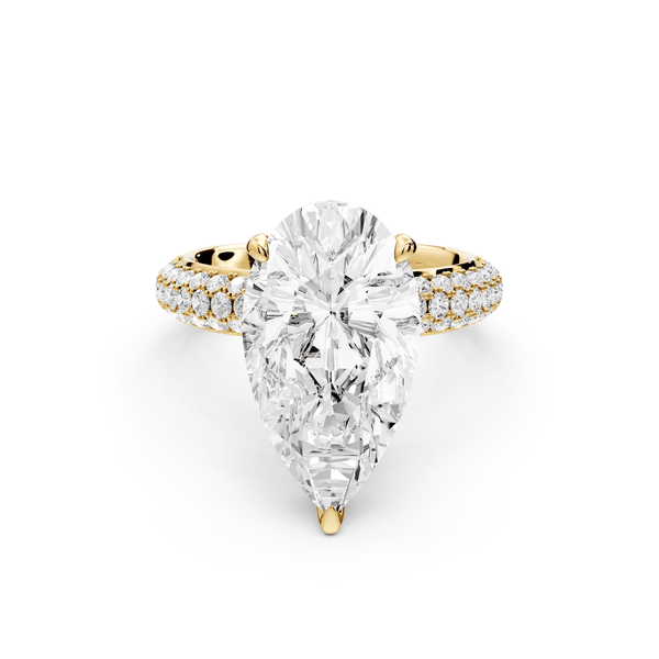 Evelina - 3ct 18k yellow gold pear wrap around Halo Rollover Pavé Diamond Crown Engagement Ring - Mr. Alex Jewelry