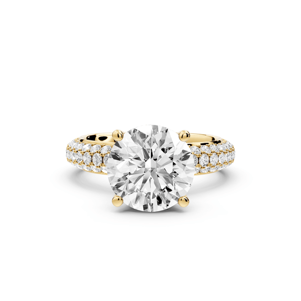 Evelina - 3ct 18k yellow gold round wrap around Halo Rollover Pavé Diamond Crown Engagement Ring - Mr. Alex Jewelry