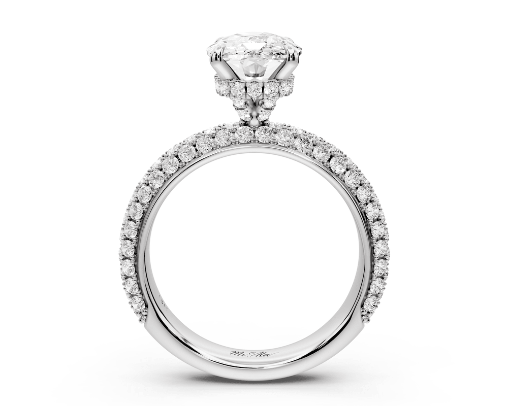 Evelina - 3ct platinum ecushion wrap around Halo Rollover Pavé Diamond Crown Engagement Ring - Mr. Alex Jewelry