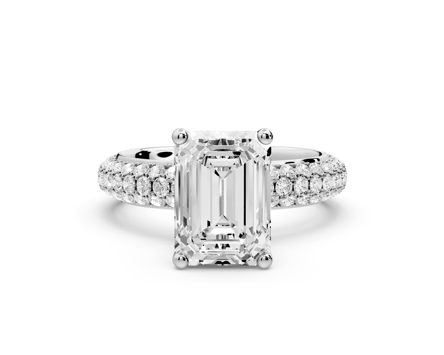 Evelina - 3ct platinum emerald wrap around Halo Rollover Pavé Diamond Crown Engagement Ring - Mr. Alex Jewelry