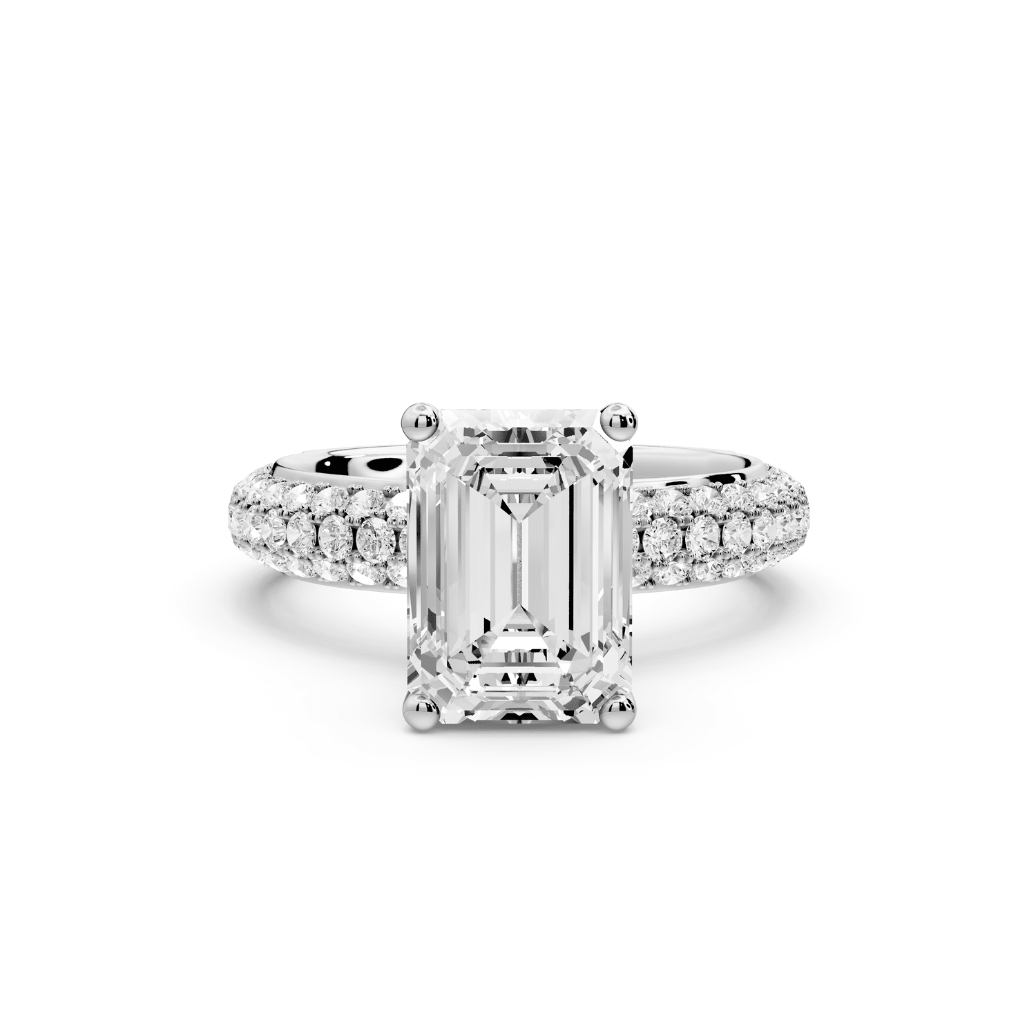 Evelina - 3ct platinum emerald wrap around Halo Rollover Pavé Diamond Crown Engagement Ring - Mr. Alex Jewelry