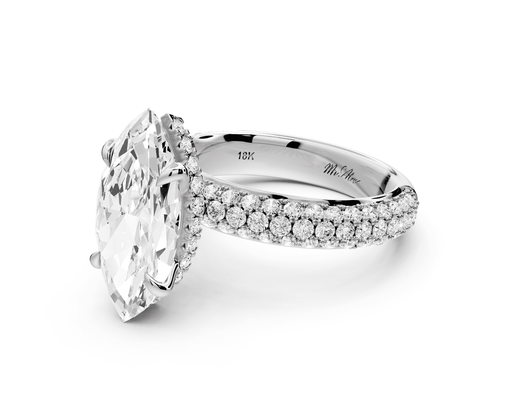 Evelina - 3ct platinum marquise wrap around Halo Rollover Pavé Diamond Crown Engagement Ring - Mr. Alex Jewelry