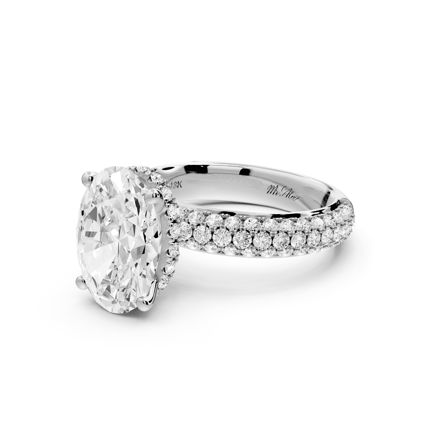 Evelina - 3ct platinum oval wrap around Halo Rollover Pavé Diamond Crown Engagement Ring - Mr. Alex Jewelry