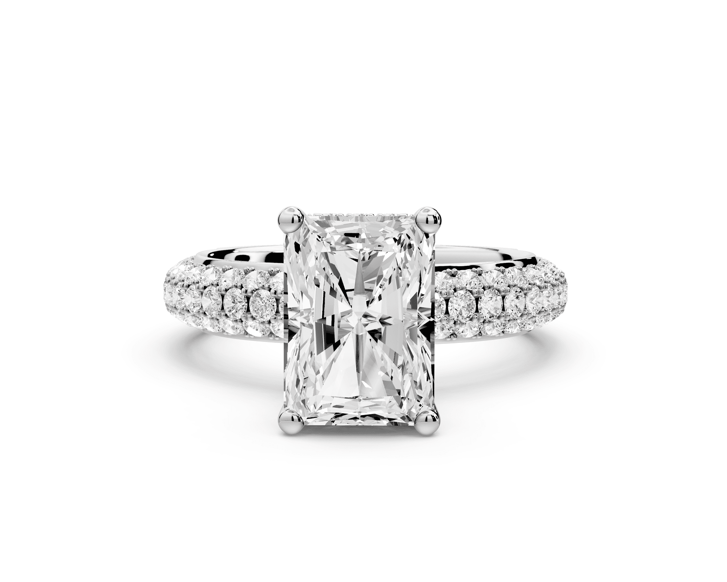 Evelina - 3ct platinum radiant wrap around Halo Rollover Pavé Diamond Crown Engagement Ring - Mr. Alex Jewelry