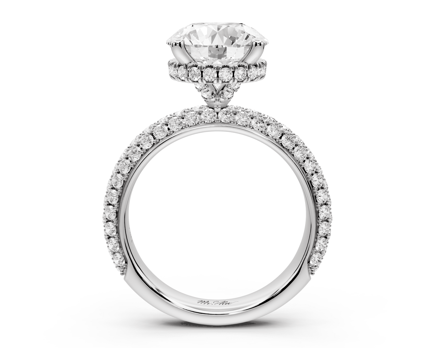 Evelina - 3ct platinum round wrap around Halo Rollover Pavé Diamond Crown Engagement Ring - Mr. Alex Jewelry