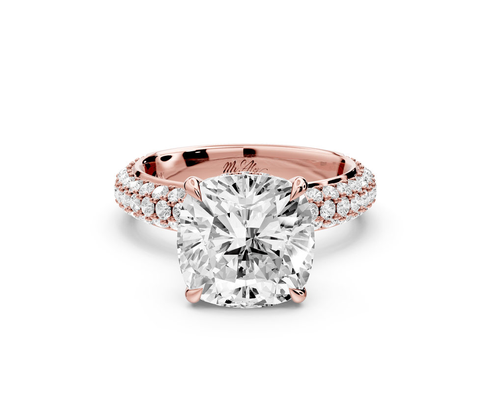 Evelina - 4ct 14k rose gold cushion wrap around Halo Rollover Pavé Diamond Crown Engagement Ring - Mr. Alex Jewelry