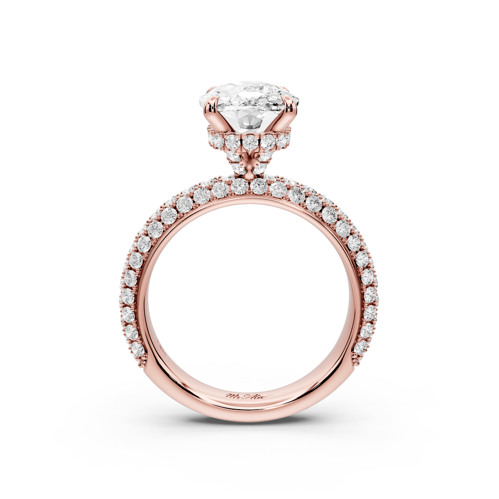 Evelina - 4ct 14k rose gold ecushion wrap around Halo Rollover Pavé Diamond Crown Engagement Ring - Mr. Alex Jewelry