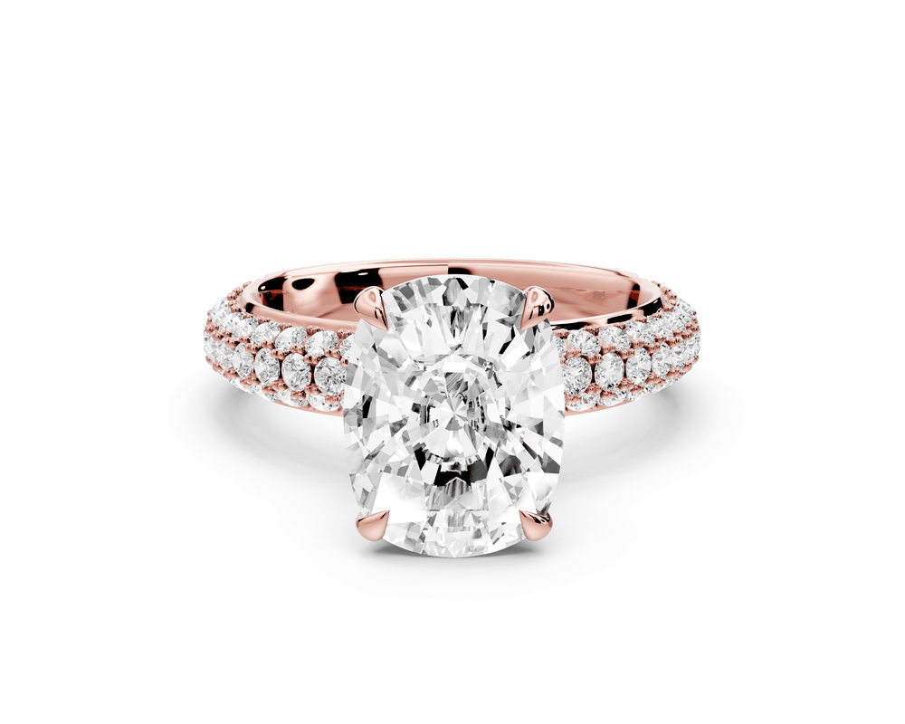 Evelina - 4ct 14k rose gold ecushion wrap around Halo Rollover Pavé Diamond Crown Engagement Ring - Mr. Alex Jewelry