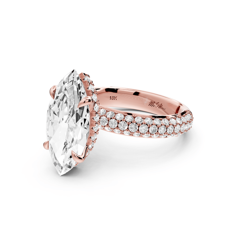 Evelina - 4ct 14k rose gold marquise wrap around Halo Rollover Pavé Diamond Crown Engagement Ring - Mr. Alex Jewelry
