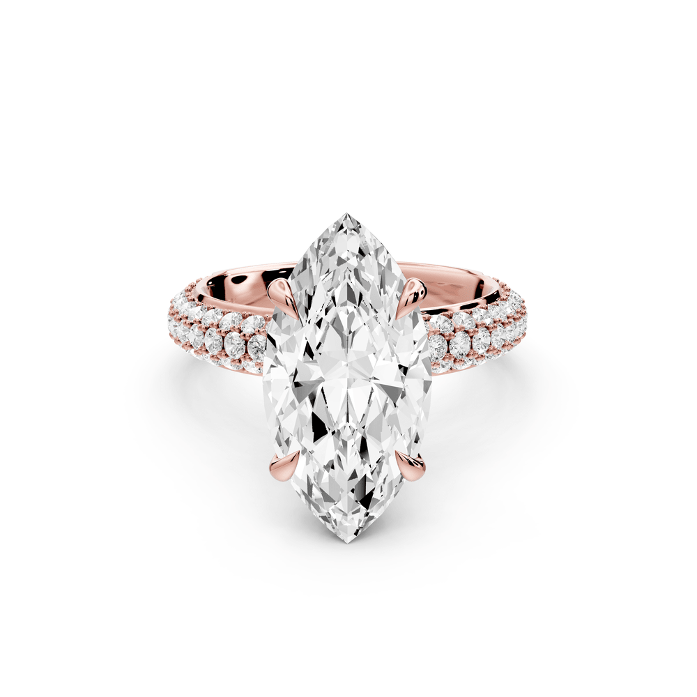 Evelina - 4ct 14k rose gold marquise wrap around Halo Rollover Pavé Diamond Crown Engagement Ring - Mr. Alex Jewelry