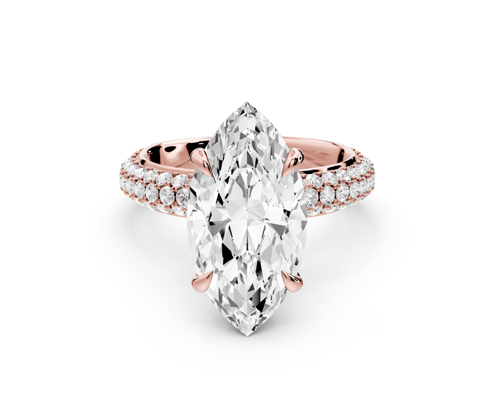 Evelina - 4ct 14k rose gold marquise wrap around Halo Rollover Pavé Diamond Crown Engagement Ring - Mr. Alex Jewelry