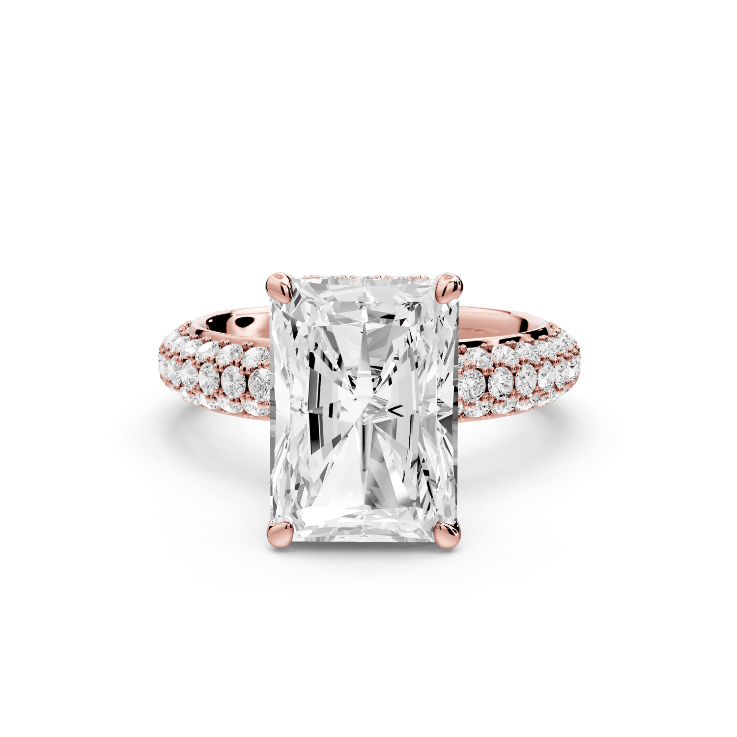 Evelina - 4ct 14k rose gold radiant wrap around Halo Rollover Pavé Diamond Crown Engagement Ring - Mr. Alex Jewelry