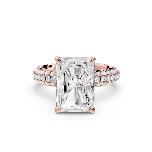 Evelina - 4ct 14k rose gold radiant wrap around Halo Rollover Pavé Diamond Crown Engagement Ring - Mr. Alex Jewelry