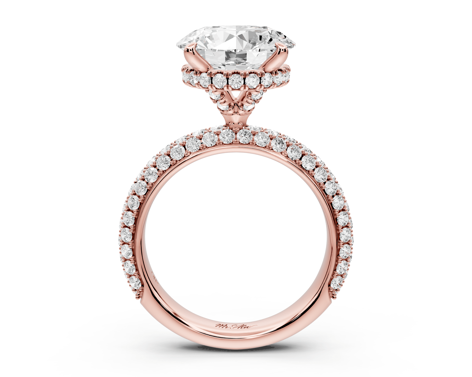 Evelina - 4ct 14k rose gold round wrap around Halo Rollover Pavé Diamond Crown Engagement Ring - Mr. Alex Jewelry