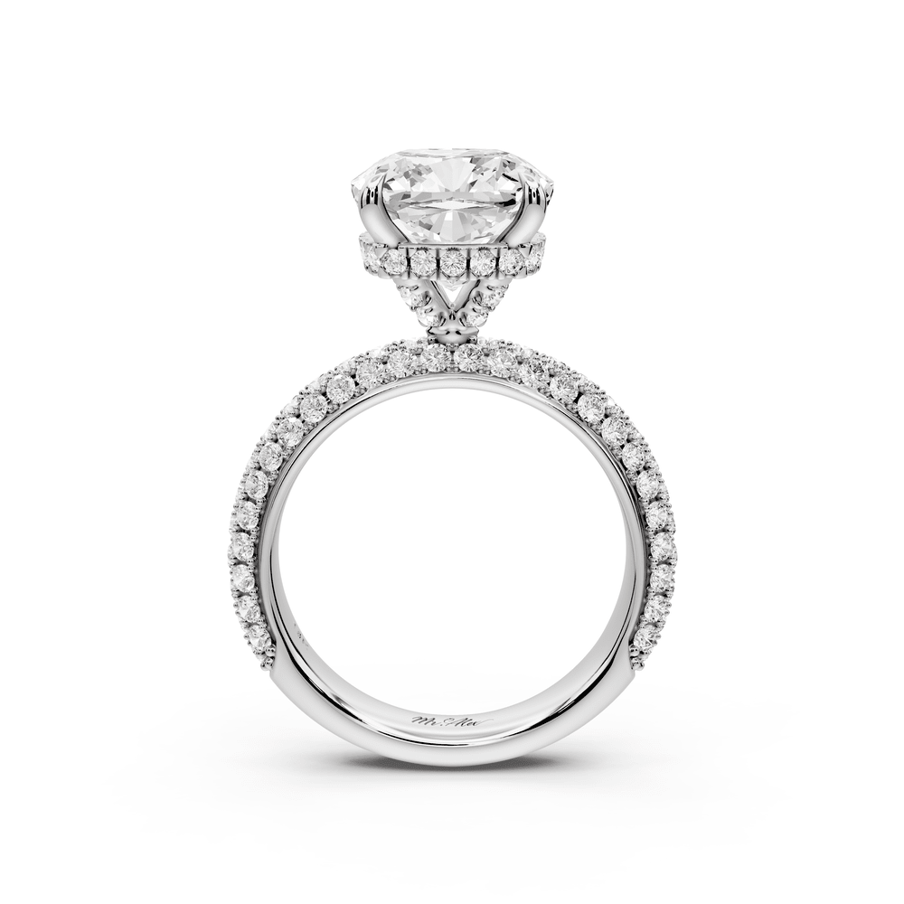 Evelina - 4ct 14k white gold cushion wrap around Halo Rollover Pavé Diamond Crown Engagement Ring - Mr. Alex Jewelry