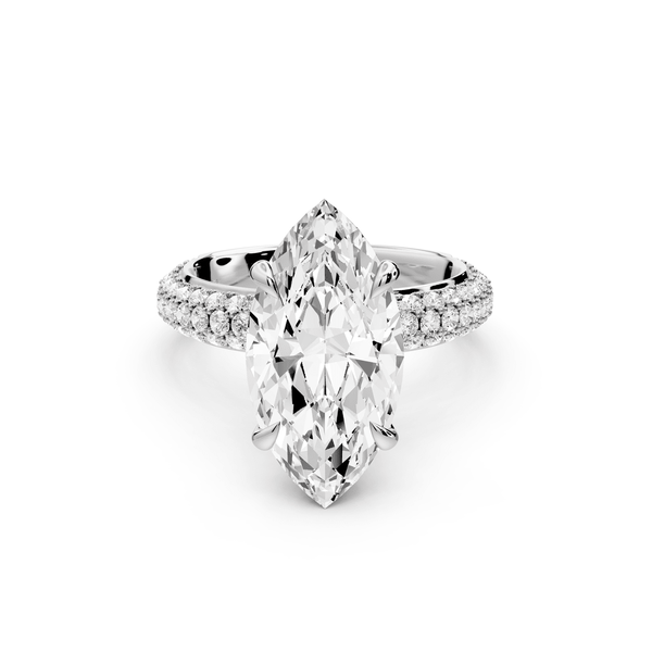 Evelina - 4ct 14k white gold marquise wrap around Halo Rollover Pavé Diamond Crown Engagement Ring - Mr. Alex Jewelry