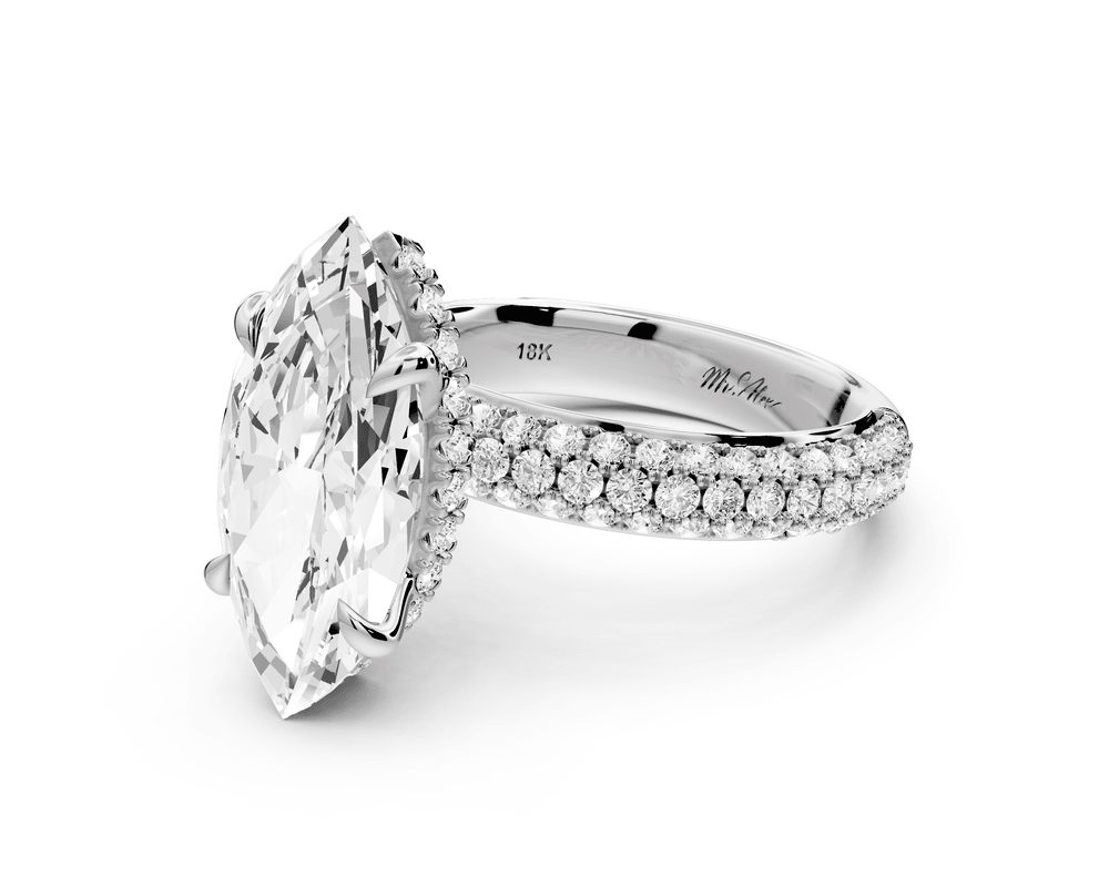 Evelina - 4ct 14k white gold marquise wrap around Halo Rollover Pavé Diamond Crown Engagement Ring - Mr. Alex Jewelry