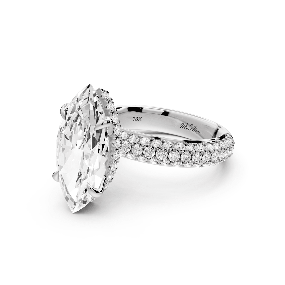 Evelina - 4ct 14k white gold marquise wrap around Halo Rollover Pavé Diamond Crown Engagement Ring - Mr. Alex Jewelry