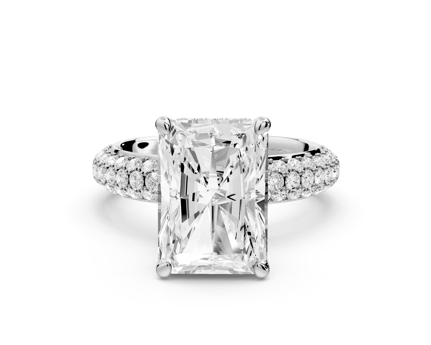 Evelina - 4ct 14k white gold radiant wrap around Halo Rollover Pavé Diamond Crown Engagement Ring - Mr. Alex Jewelry