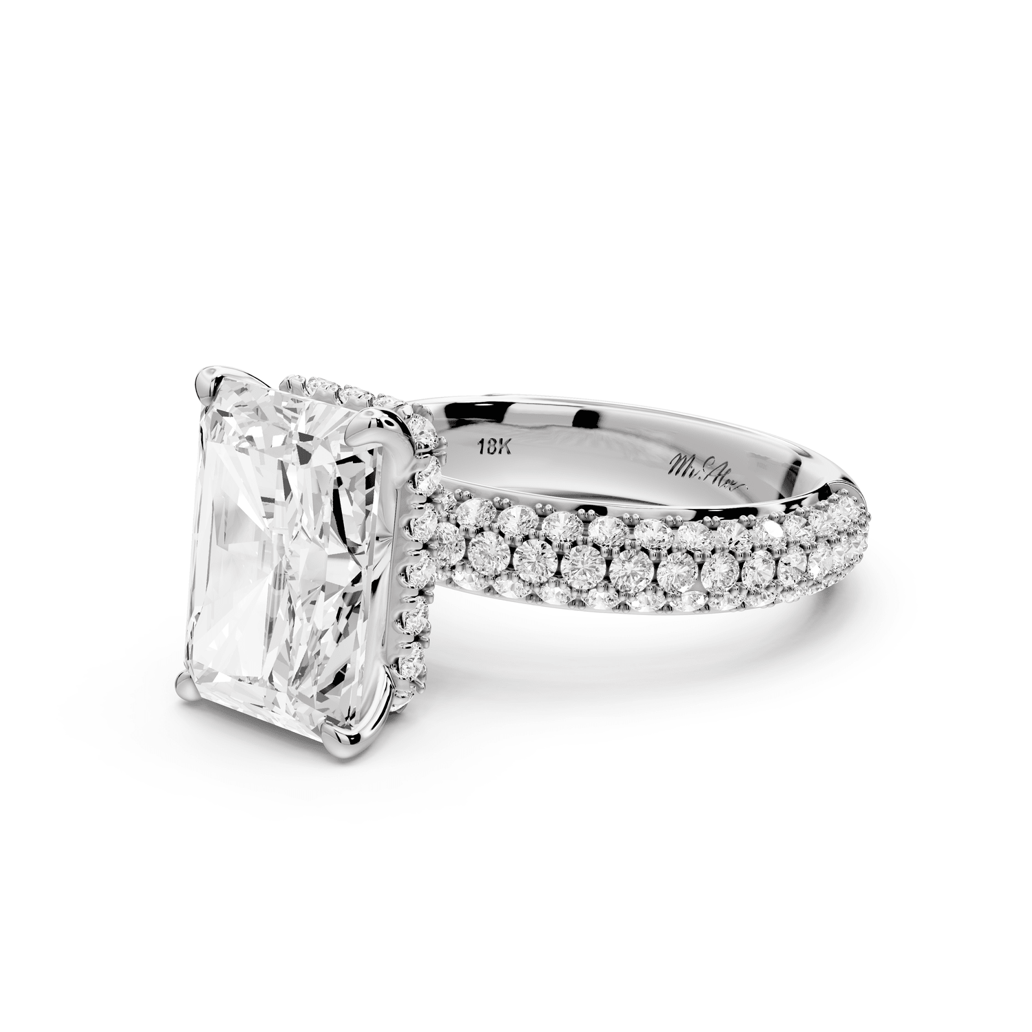 Evelina - 4ct 14k white gold radiant wrap around Halo Rollover Pavé Diamond Crown Engagement Ring - Mr. Alex Jewelry