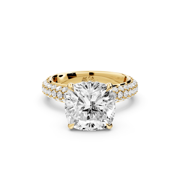Evelina - 4ct 14k yellow gold cushion wrap around Halo Rollover Pavé Diamond Crown Engagement Ring - Mr. Alex Jewelry